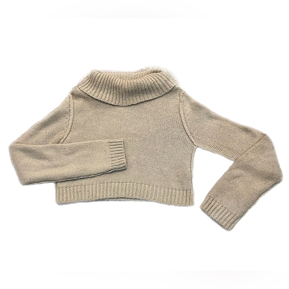 Free People Cropped Long Sleeve Knit Beige Cowl Neck Boho Sweater Medium